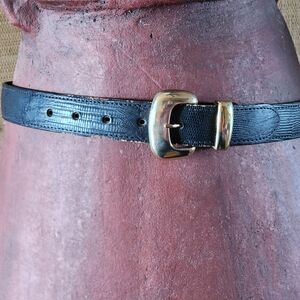 Nan Lewis Croc Embossed Black Belt With Gold Hardware 1" Wide 38" Size 14/16